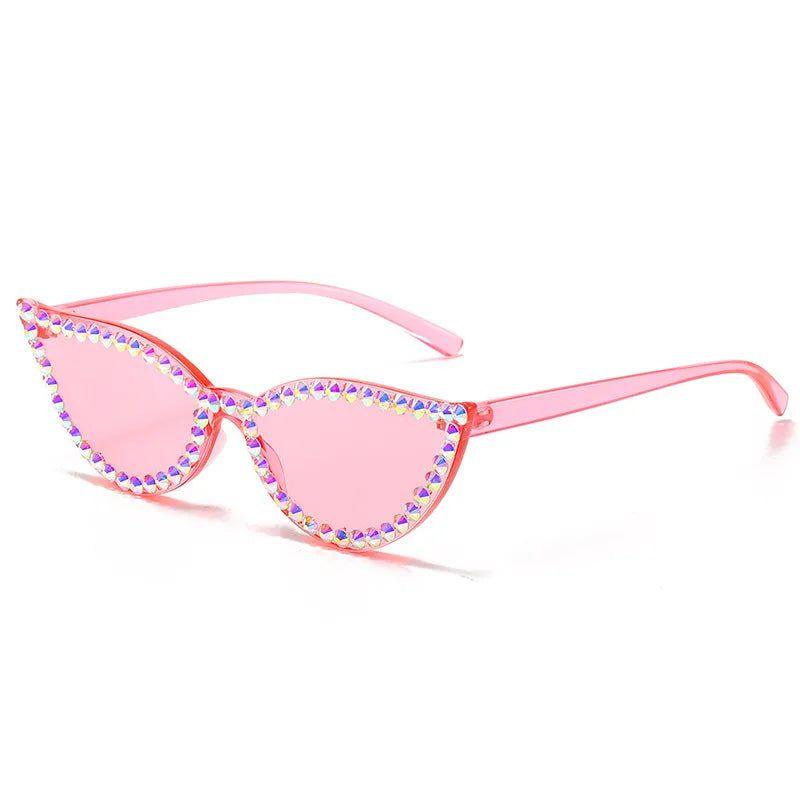 Glamorous Cat Eye Diamond-Accented Rimless Sunglasses with UV400 Protection - Lucid Fantasy 