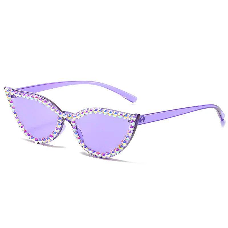 Glamorous Cat Eye Diamond-Accented Rimless Sunglasses with UV400 Protection - Lucid Fantasy 