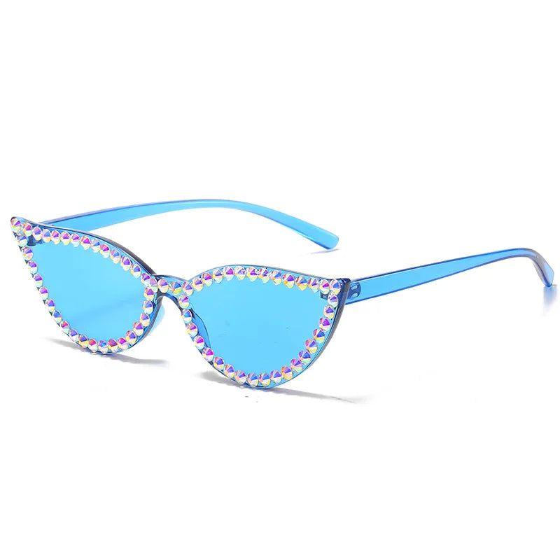 Glamorous Cat Eye Diamond-Accented Rimless Sunglasses with UV400 Protection - Lucid Fantasy 