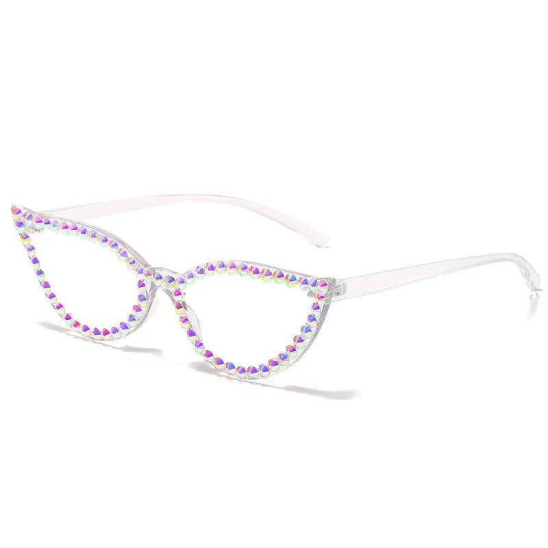 Glamorous Cat Eye Diamond-Accented Rimless Sunglasses with UV400 Protection - Lucid Fantasy 