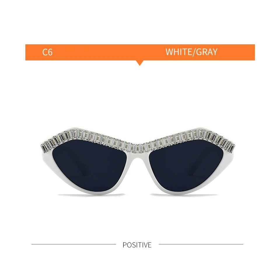 Glamorous Cat Eye Rhinestone Sunglasses with CZ Diamond Accents - Lucid Fantasy 