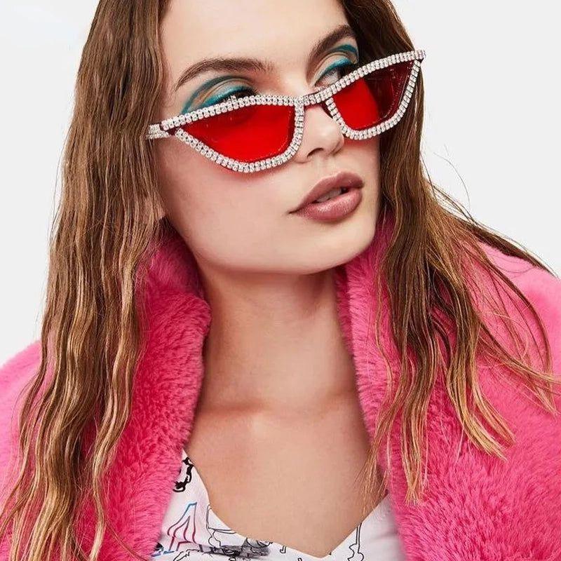 Glamorous Crystal Cat Eye Sunglasses with Diamond Accents - Chic UV400 Fashion Shades - Lucid Fantasy 