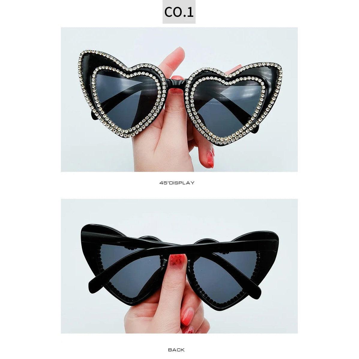 Glamorous Heart-Shaped Bling Sunglasses with Diamond Accents - Lucid Fantasy 