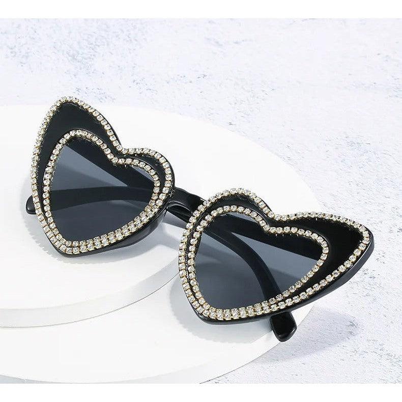 Glamorous Heart-Shaped Bling Sunglasses with Diamond Accents - Lucid Fantasy 