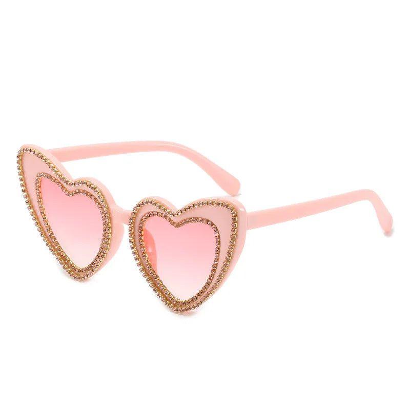 Glamorous Heart-Shaped Bling Sunglasses with Diamond Accents - Lucid Fantasy 