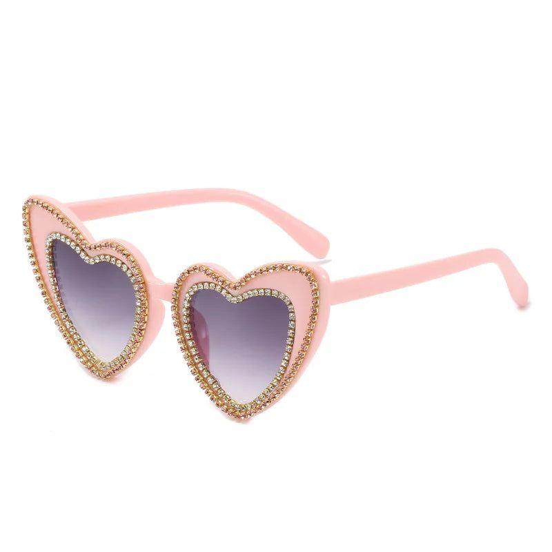 Glamorous Heart-Shaped Bling Sunglasses with Diamond Accents - Lucid Fantasy 