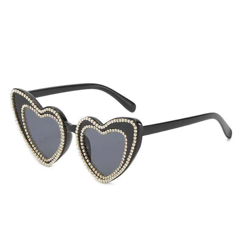 Glamorous Heart-Shaped Bling Sunglasses with Diamond Accents - Lucid Fantasy 