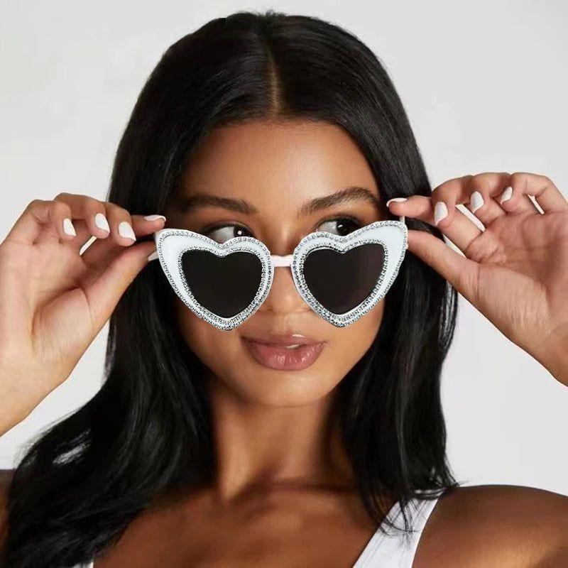 Glamorous Heart-Shaped Bling Sunglasses with Diamond Accents - Lucid Fantasy 