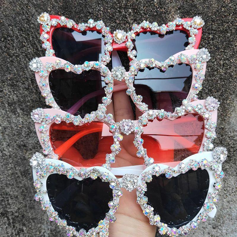 Glamorous Heart-Shaped Crystal Sunglasses with Diamond Accents - Retro Hip Hop Eyewear - Lucid Fantasy 