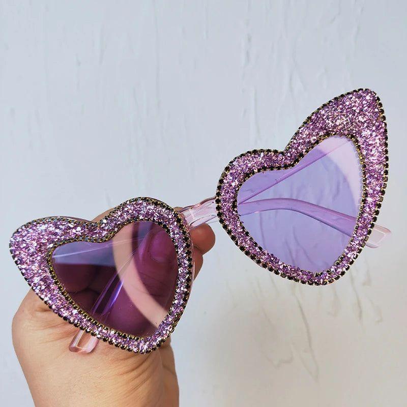 Glamorous Heart-Shaped Retro Sunglasses with Glitter Accents - Lucid Fantasy 