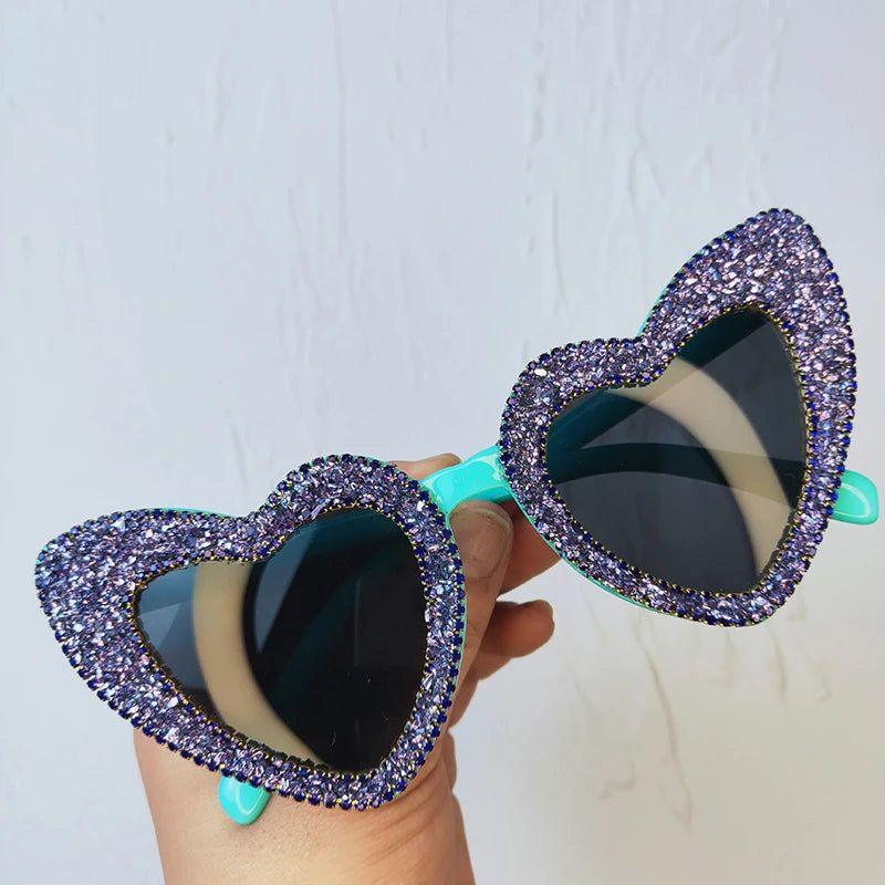 Glamorous Heart-Shaped Retro Sunglasses with Glitter Accents - Lucid Fantasy 