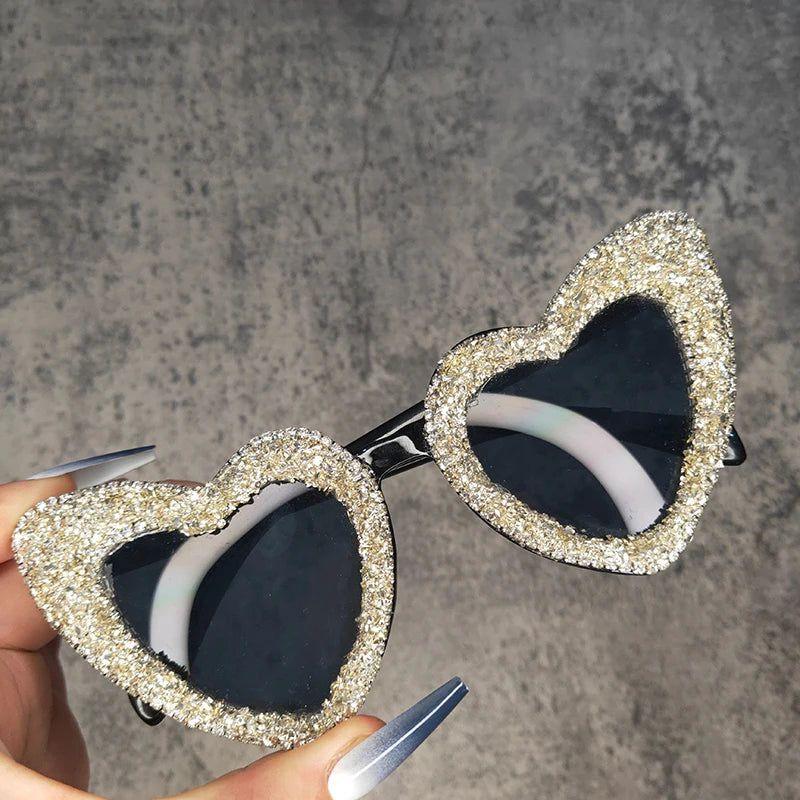 Glamorous Heart-Shaped Retro Sunglasses with Glitter Accents - Lucid Fantasy 