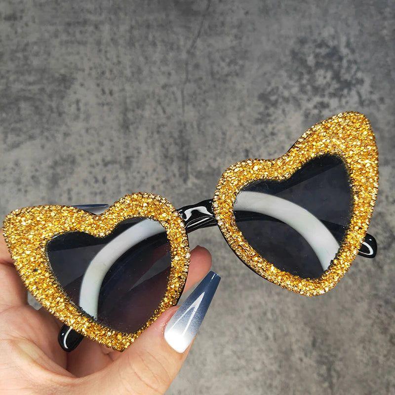 Glamorous Heart-Shaped Retro Sunglasses with Glitter Accents - Lucid Fantasy 