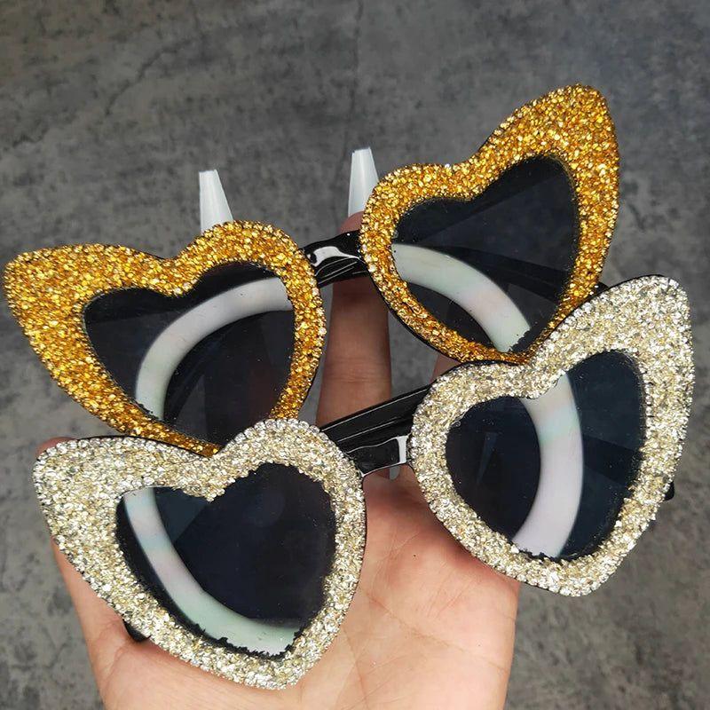 Glamorous Heart-Shaped Retro Sunglasses with Glitter Accents - Lucid Fantasy 