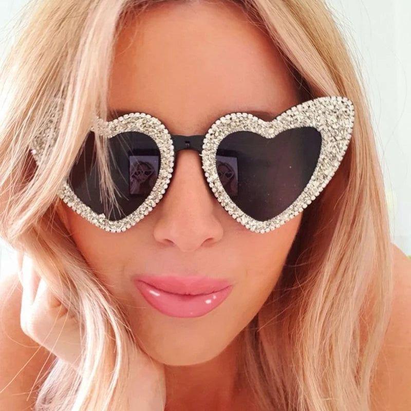 Glamorous Heart-Shaped Retro Sunglasses with Glitter Accents - Lucid Fantasy 