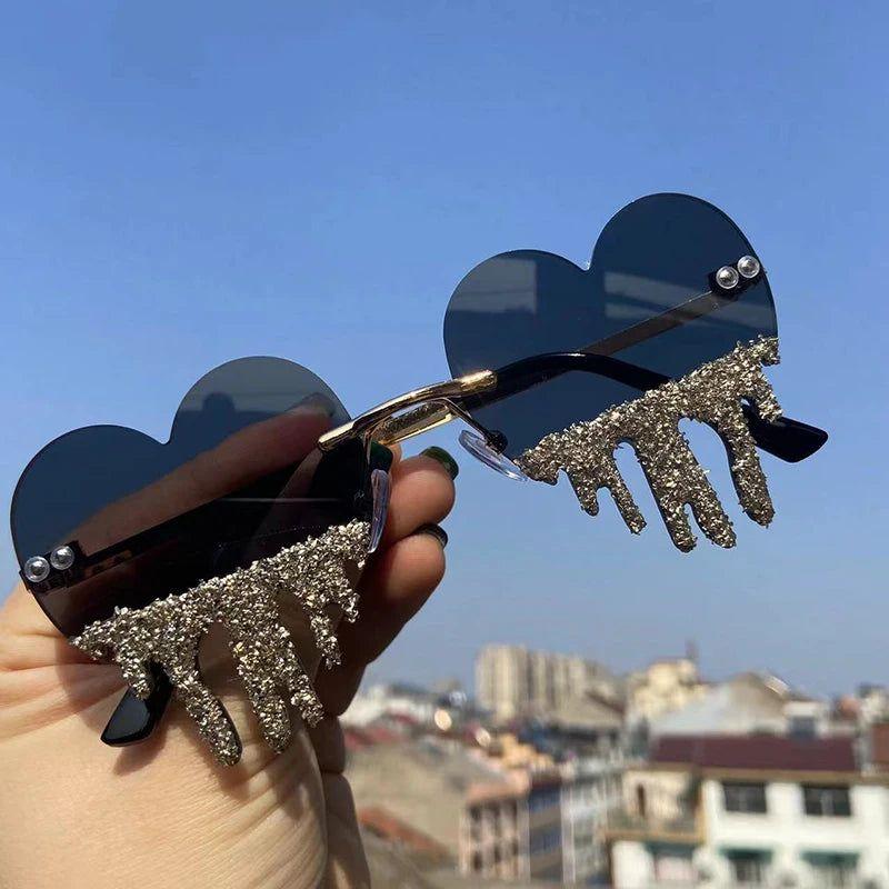 Glamorous Heart-Shaped Rhinestone Sunglasses with UV400 Protection - Lucid Fantasy 