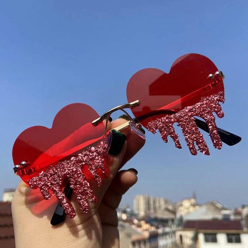 Glamorous Heart-Shaped Rhinestone Sunglasses with UV400 Protection - Lucid Fantasy 