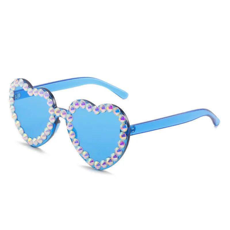 Glamorous Heart-Shaped Rimless Sunglasses with Rhinestone Accents and UV400 Protection - Lucid Fantasy 