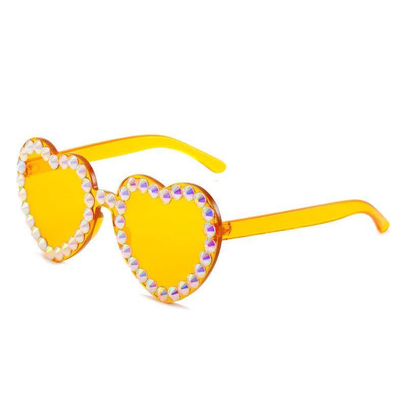 Glamorous Heart-Shaped Rimless Sunglasses with Rhinestone Accents and UV400 Protection - Lucid Fantasy 