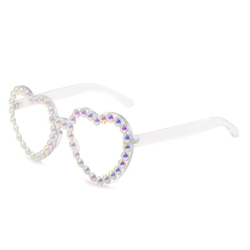 Glamorous Heart-Shaped Rimless Sunglasses with Rhinestone Accents and UV400 Protection - Lucid Fantasy 