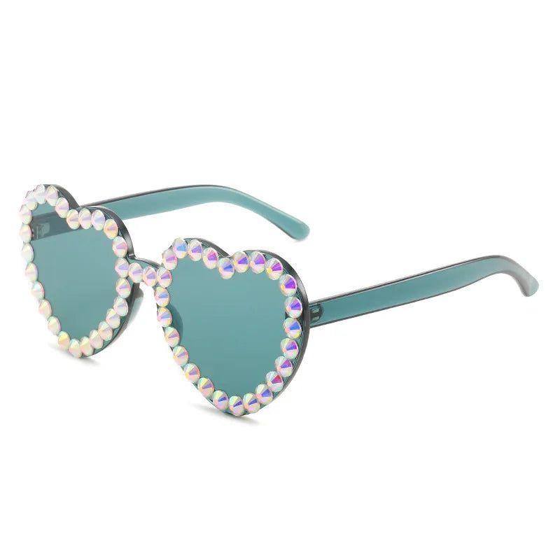 Glamorous Heart-Shaped Rimless Sunglasses with Rhinestone Accents and UV400 Protection - Lucid Fantasy 