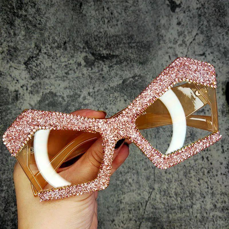 Glamorous Oversized Cat Eye Sunglasses with Rhinestone Accents and UV400 Protection - Lucid Fantasy 