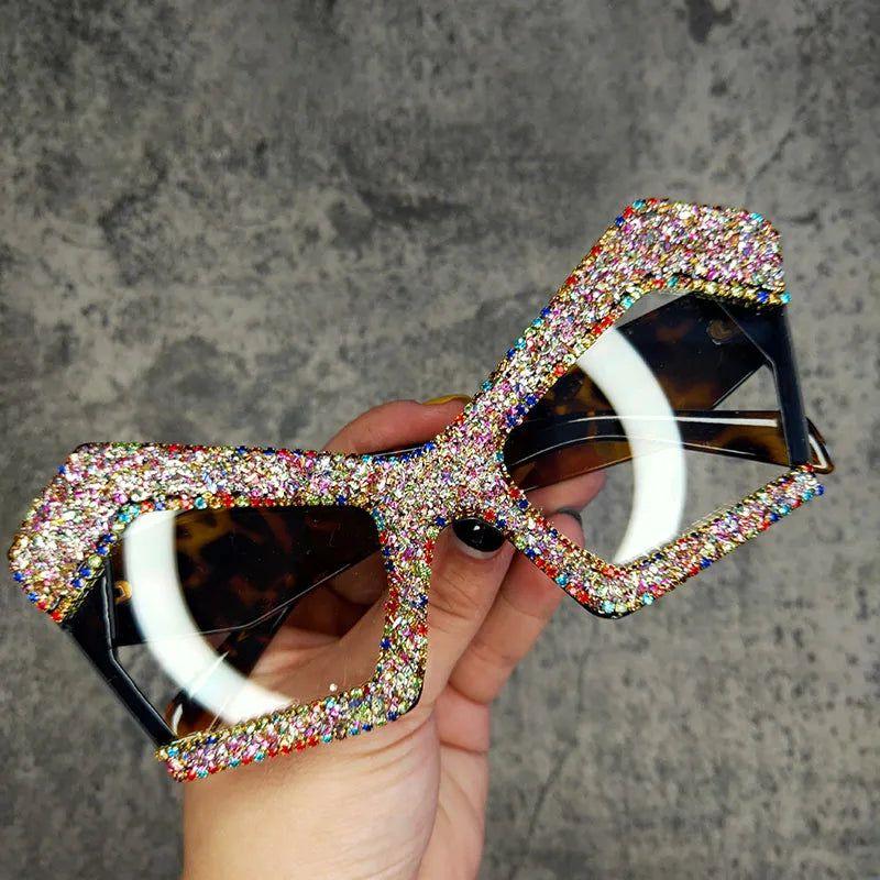 Glamorous Oversized Cat Eye Sunglasses with Rhinestone Accents and UV400 Protection - Lucid Fantasy 