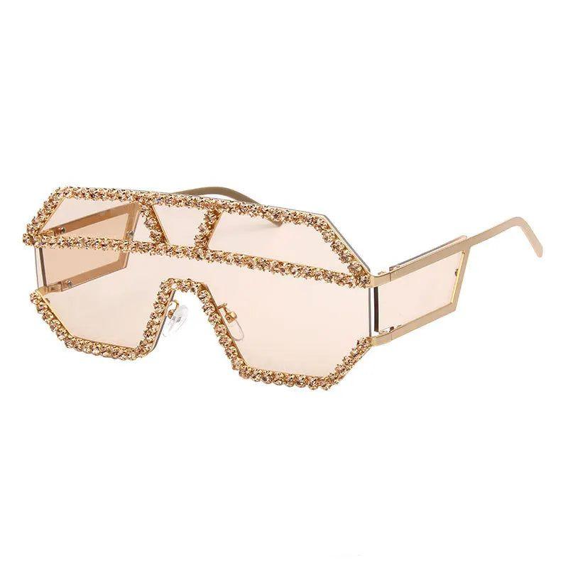 Glamorous Oversized Square Rhinestone-Embellished Sunglasses with UV400 Protection - Lucid Fantasy 