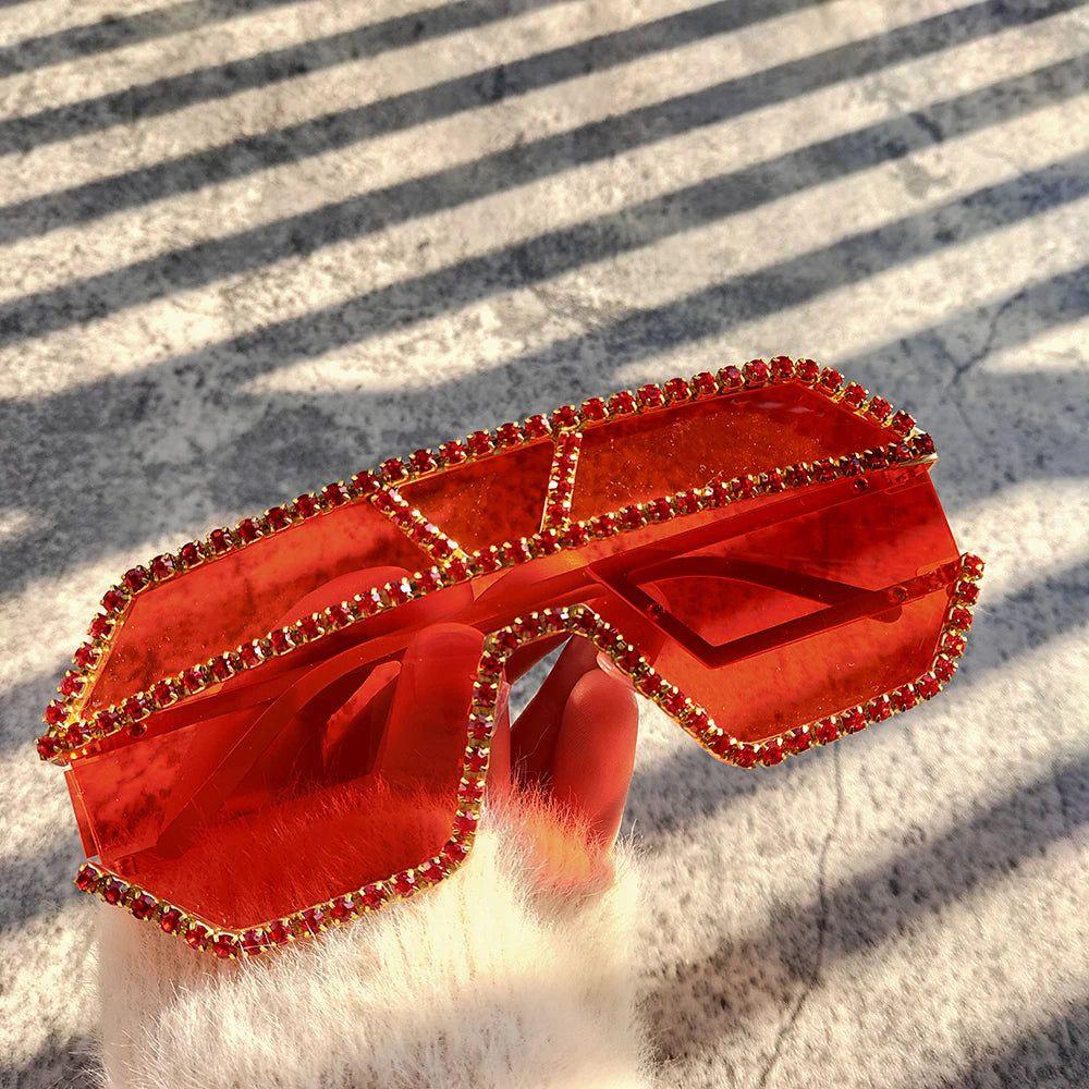 Glamorous Oversized Square Rhinestone-Embellished Sunglasses with UV400 Protection - Lucid Fantasy 