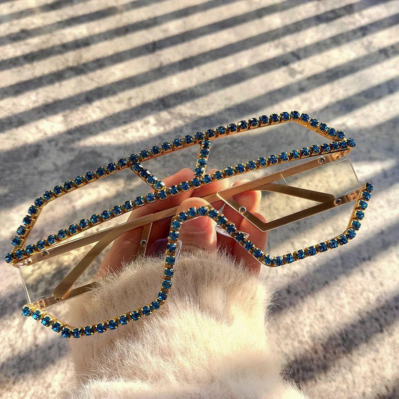 Glamorous Oversized Square Rhinestone-Embellished Sunglasses with UV400 Protection - Lucid Fantasy 