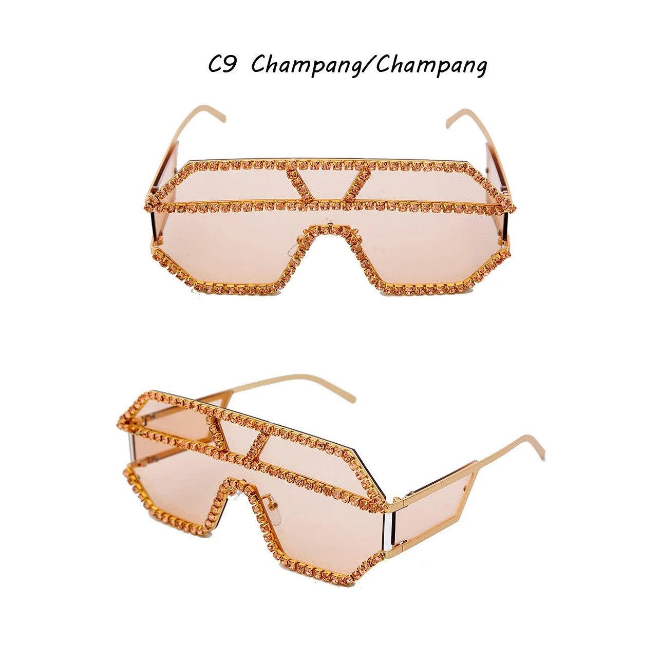 Glamorous Oversized Square Rhinestone-Embellished Sunglasses with UV400 Protection - Lucid Fantasy 