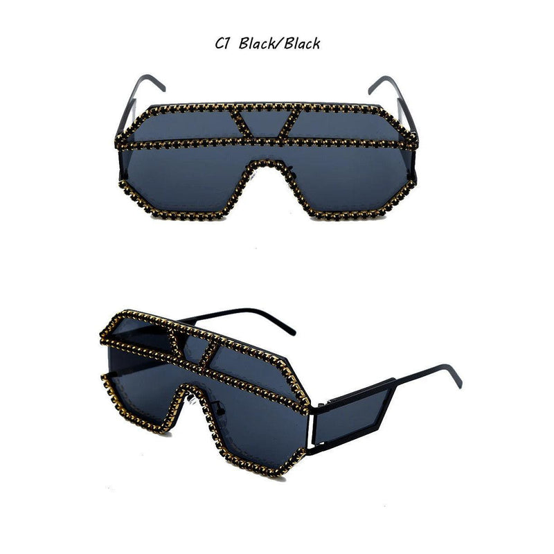 Glamorous Oversized Square Rhinestone-Embellished Sunglasses with UV400 Protection - Lucid Fantasy 