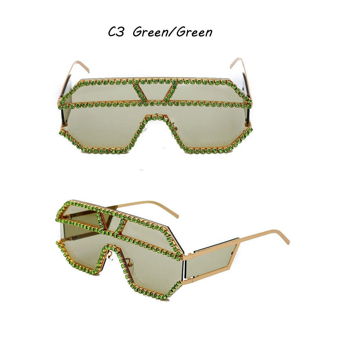 Glamorous Oversized Square Rhinestone-Embellished Sunglasses with UV400 Protection - Lucid Fantasy 