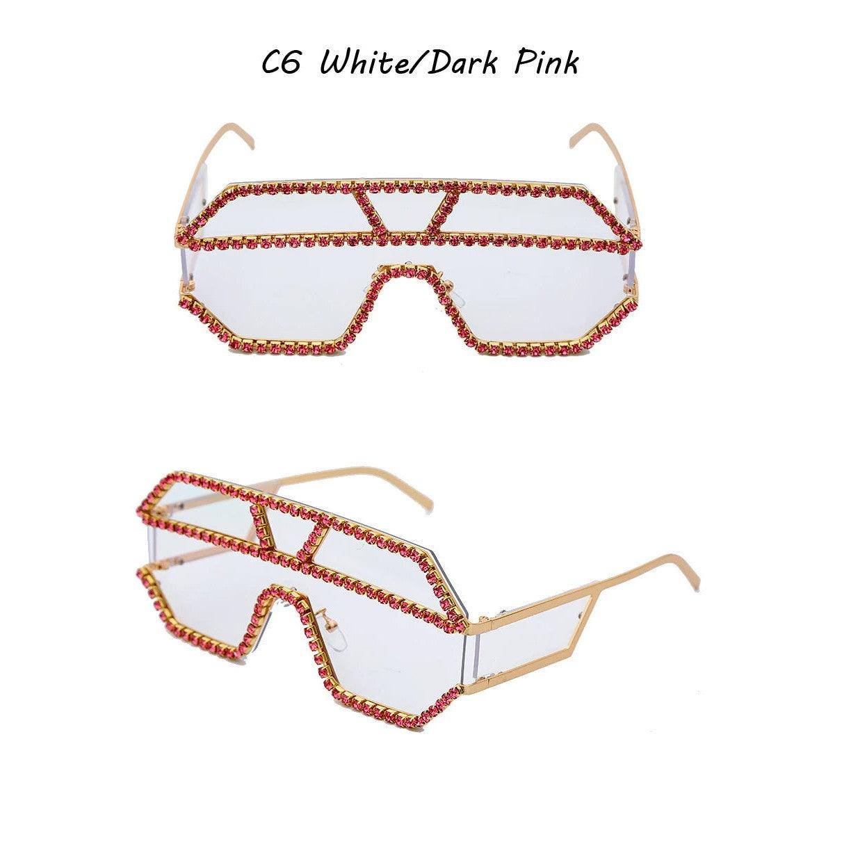 Glamorous Oversized Square Rhinestone-Embellished Sunglasses with UV400 Protection - Lucid Fantasy 