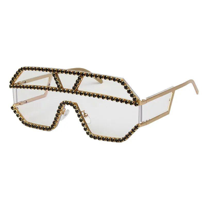 Glamorous Oversized Square Rhinestone-Embellished Sunglasses with UV400 Protection - Lucid Fantasy 