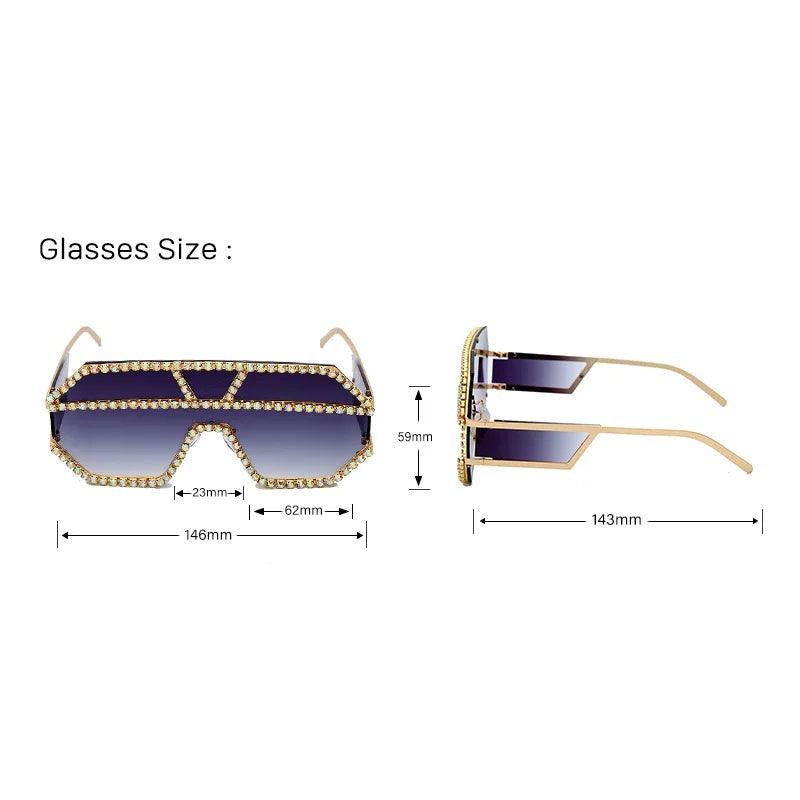 Glamorous Oversized Square Rhinestone-Embellished Sunglasses with UV400 Protection - Lucid Fantasy 