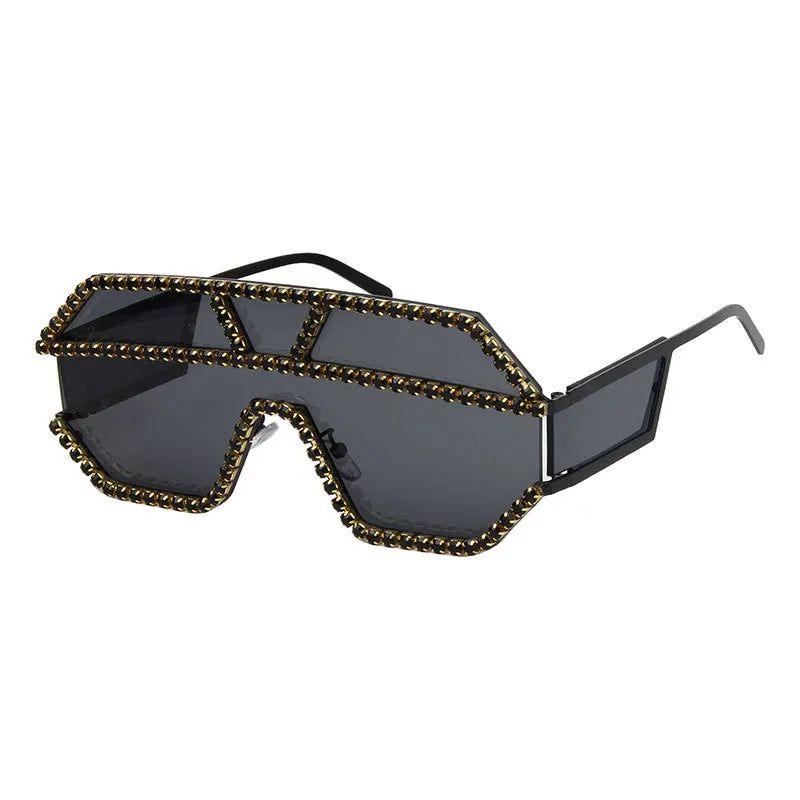 Glamorous Oversized Square Rhinestone-Embellished Sunglasses with UV400 Protection - Lucid Fantasy 