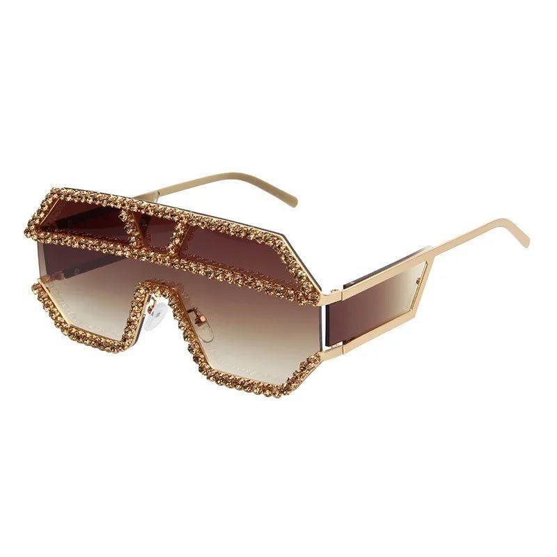 Glamorous Oversized Square Rhinestone-Embellished Sunglasses with UV400 Protection - Lucid Fantasy 