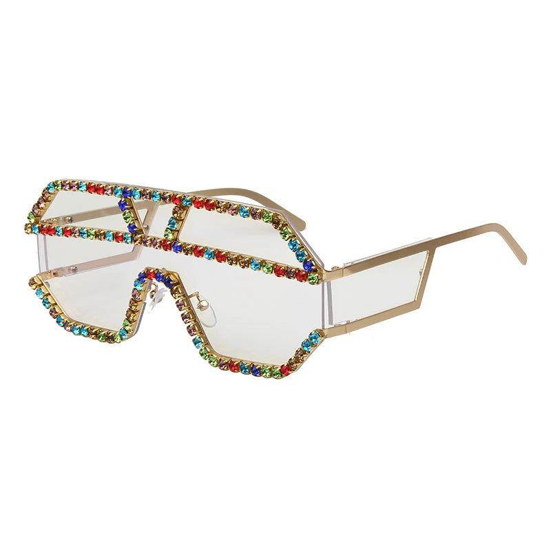 Glamorous Oversized Square Rhinestone-Embellished Sunglasses with UV400 Protection - Lucid Fantasy 