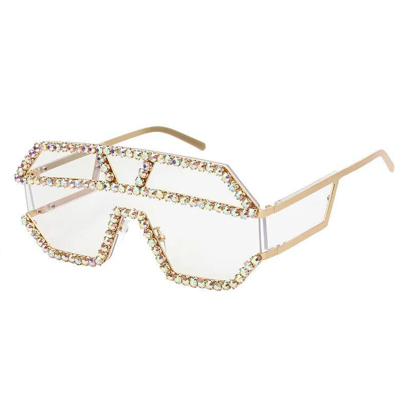 Glamorous Oversized Square Rhinestone-Embellished Sunglasses with UV400 Protection - Lucid Fantasy 