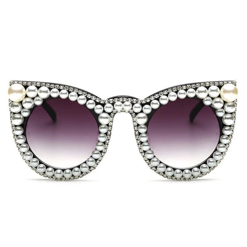 Glamorous Pearl-Embellished Cat Eye Sunglasses with UV400 Protection - Lucid Fantasy 