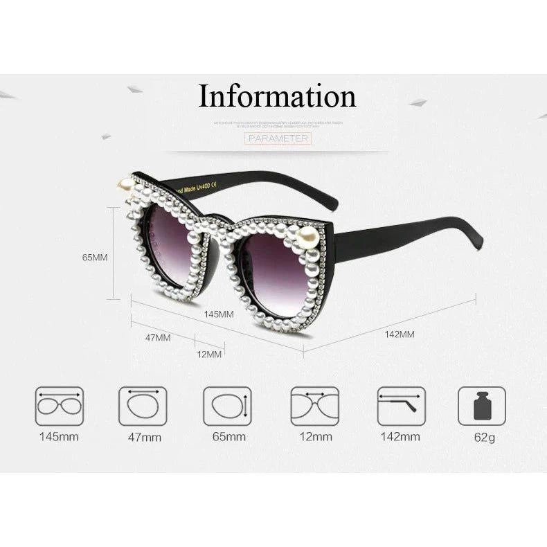 Glamorous Pearl-Embellished Cat Eye Sunglasses with UV400 Protection - Lucid Fantasy 