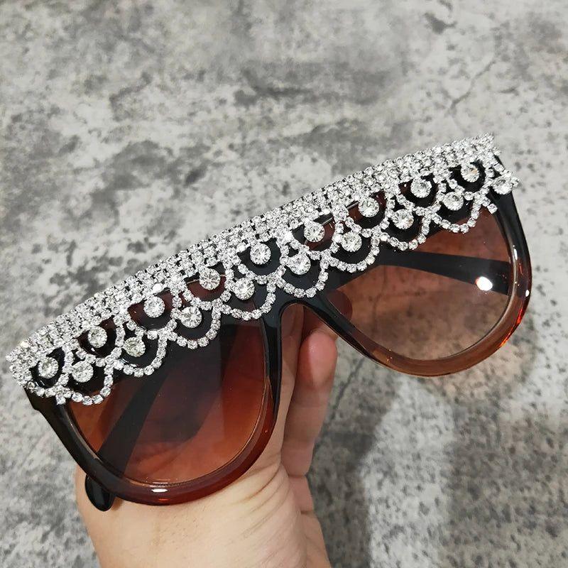 Glamorous Retro Oversized Rhinestone Sun Glasses with Crystal Sparkle - Lucid Fantasy 