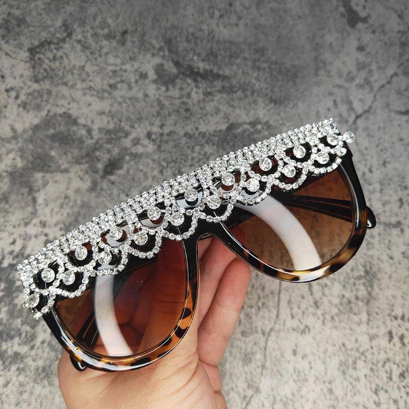 Glamorous Retro Oversized Rhinestone Sun Glasses with Crystal Sparkle - Lucid Fantasy 