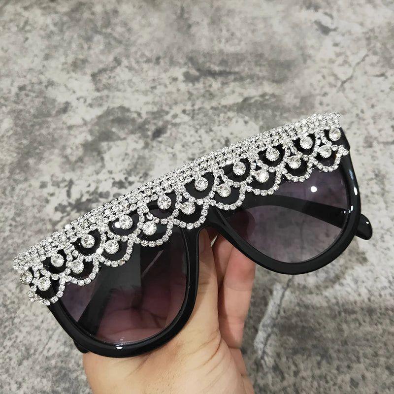 Glamorous Retro Oversized Rhinestone Sun Glasses with Crystal Sparkle - Lucid Fantasy 