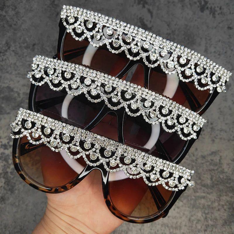 Glamorous Retro Oversized Rhinestone Sun Glasses with Crystal Sparkle - Lucid Fantasy 