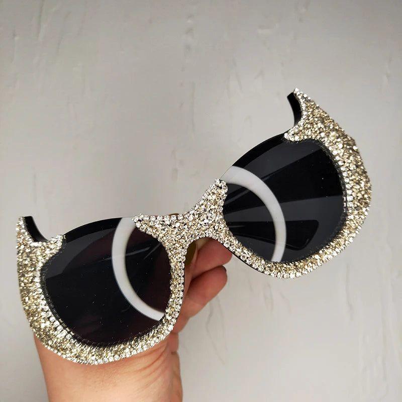 Glamorous Rhinestone Cat Eye Shades with Wrap Around Design - Lucid Fantasy 