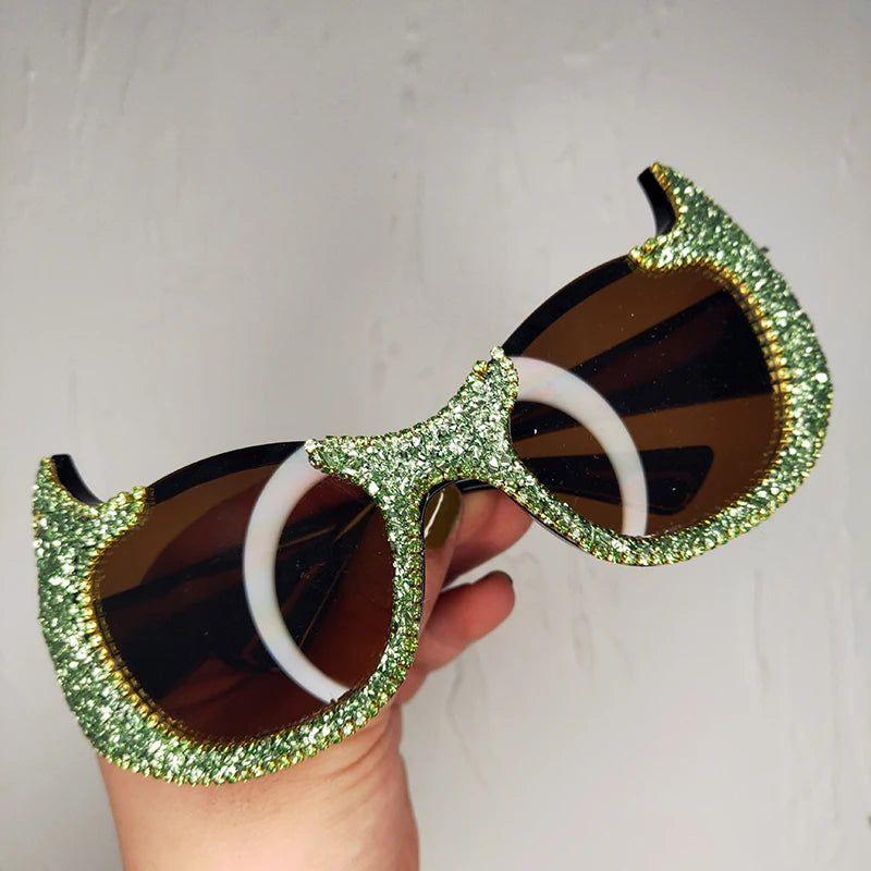 Glamorous Rhinestone Cat Eye Shades with Wrap Around Design - Lucid Fantasy 