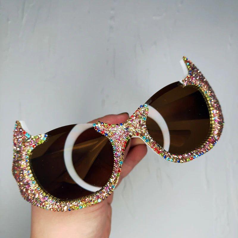 Glamorous Rhinestone Cat Eye Shades with Wrap Around Design - Lucid Fantasy 