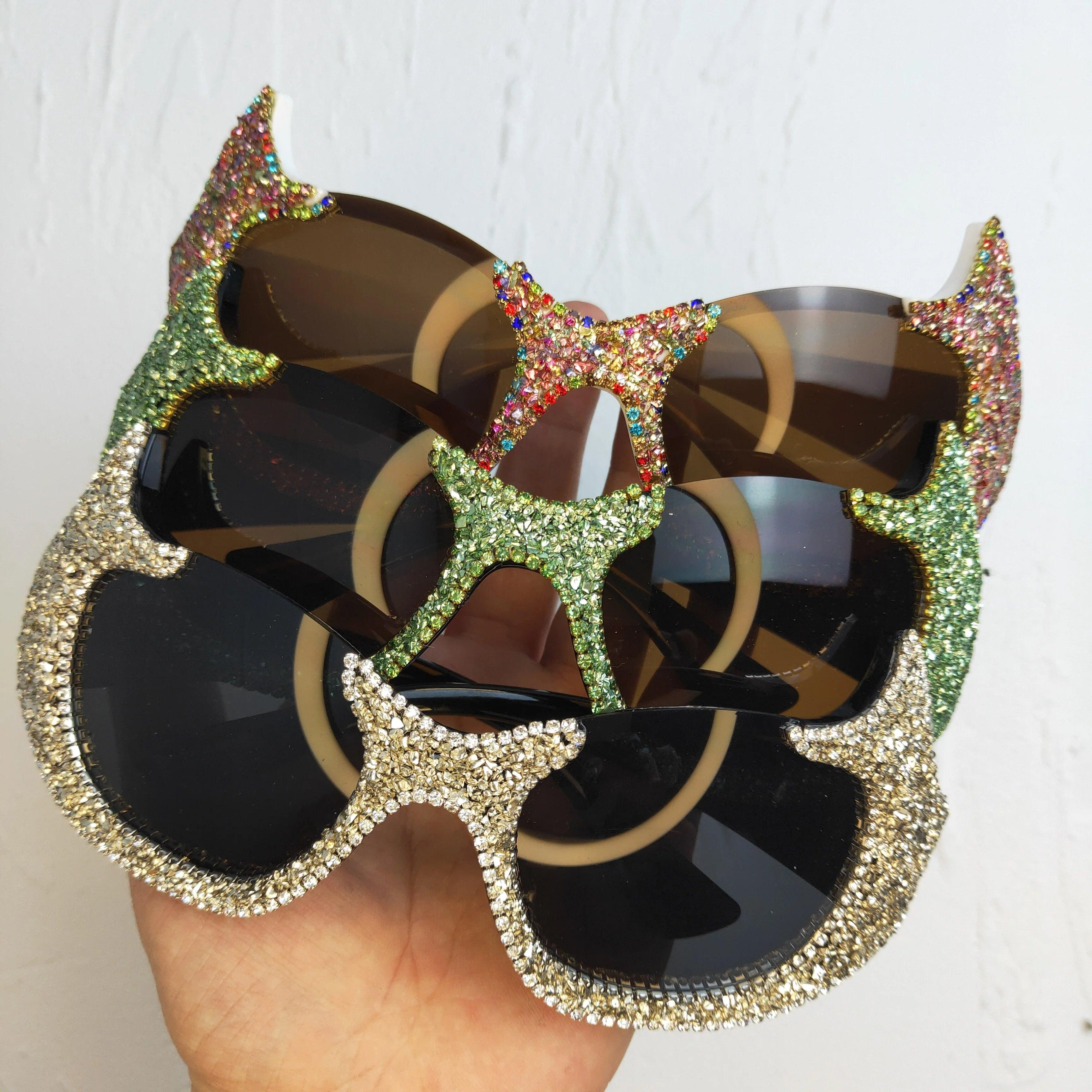 Glamorous Rhinestone Cat Eye Shades with Wrap Around Design - Lucid Fantasy 